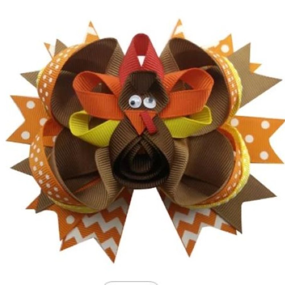 Thanksgiving Turkey Girls 4-Inch Hair Bow Clip